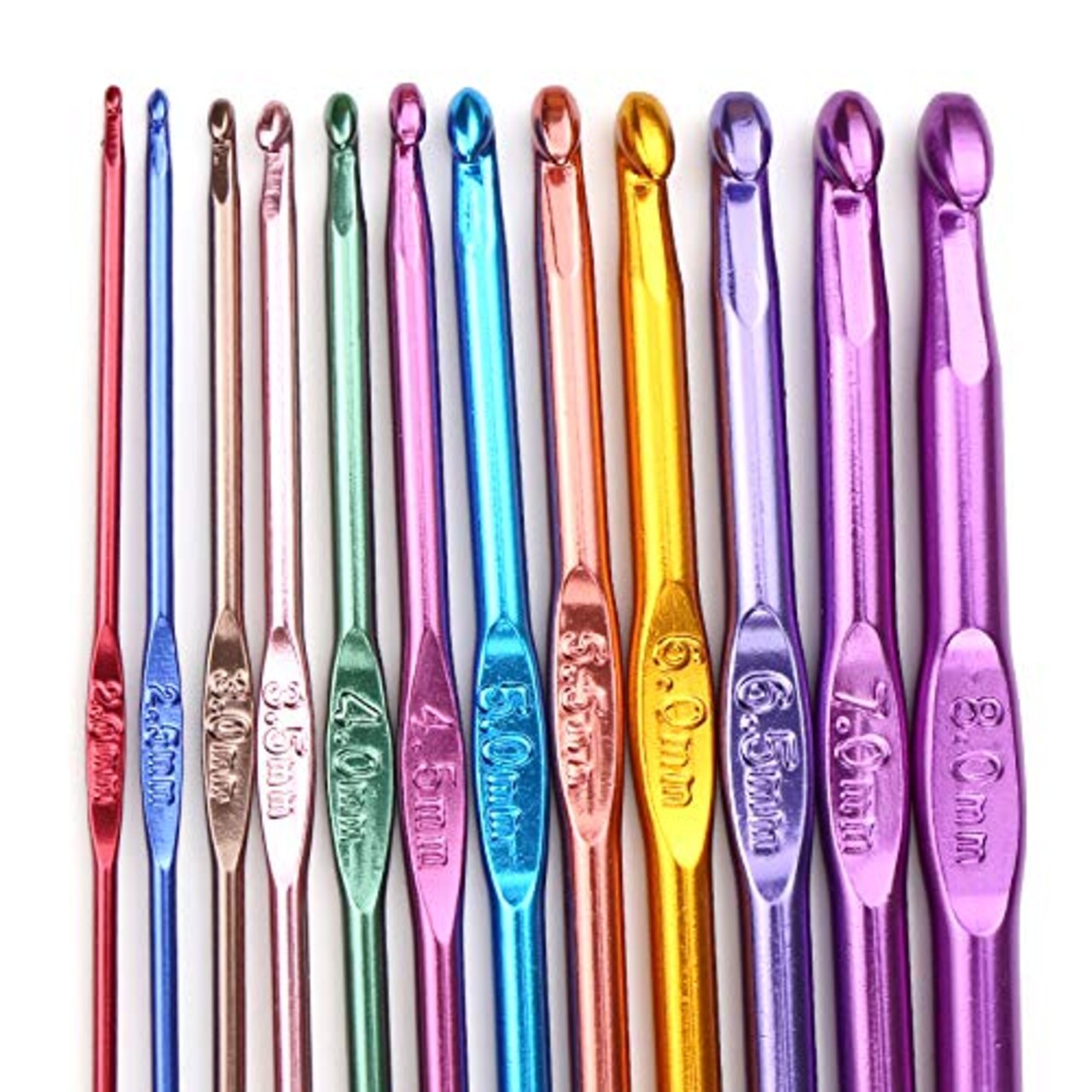 14 pcs Aluminum Crochet Hooks 2-10mm , with Stitch Large, Random Color